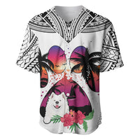 Polynesian Baseball Jersey Dog Lover With Samoyed - Sunset At The Beach White Ver LT7 - Wonder Print Shop