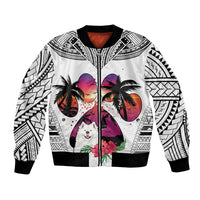 Polynesian Bomber Jacket Dog Lover With Samoyed - Sunset At The Beach White Ver LT7 - Wonder Print Shop