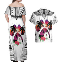 Polynesian Couples Matching Off Shoulder Maxi Dress and Hawaiian Shirt Dog Lover With Samoyed - Sunset At The Beach White Ver LT7 - Wonder Print Shop
