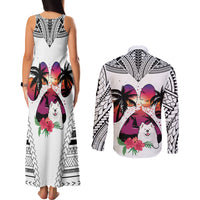 Polynesian Couples Matching Tank Maxi Dress and Long Sleeve Button Shirts Dog Lover With Samoyed - Sunset At The Beach White Ver LT7 - Wonder Print Shop