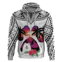 Polynesian Hoodie Dog Lover With Samoyed - Sunset At The Beach White Ver - Wonder Print Shop