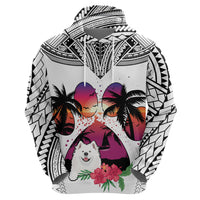 Polynesian Hoodie Dog Lover With Samoyed - Sunset At The Beach White Ver - Wonder Print Shop