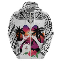 Polynesian Hoodie Dog Lover With Samoyed - Sunset At The Beach White Ver - Wonder Print Shop