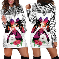 Polynesian Hoodie Dress Dog Lover With Samoyed - Sunset At The Beach White Ver - Wonder Print Shop