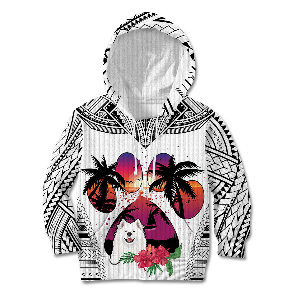Polynesian Kid Hoodie Dog Lover With Samoyed - Sunset At The Beach White Ver - Wonder Print Shop
