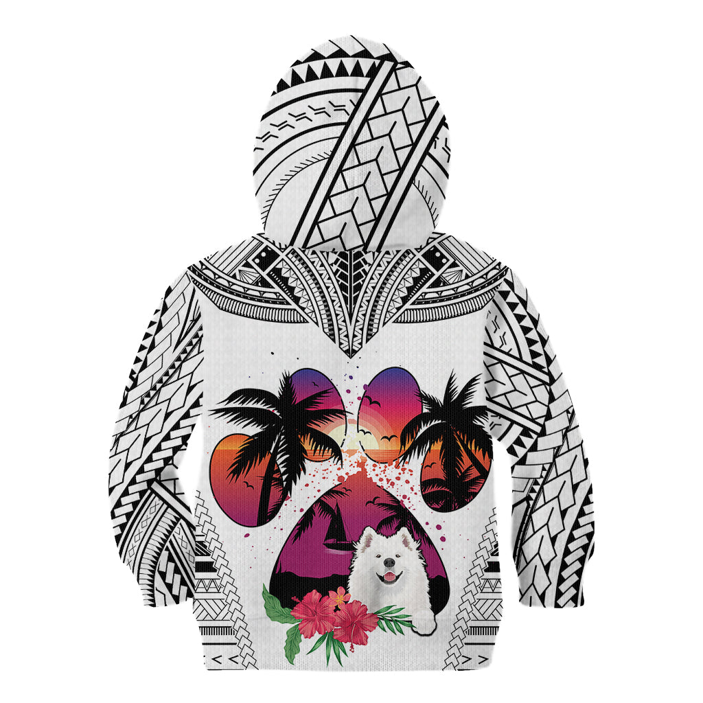 Polynesian Kid Hoodie Dog Lover With Samoyed - Sunset At The Beach White Ver - Wonder Print Shop