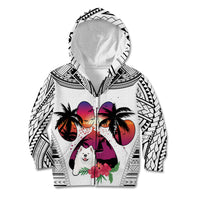 Polynesian Kid Hoodie Dog Lover With Samoyed - Sunset At The Beach White Ver - Wonder Print Shop