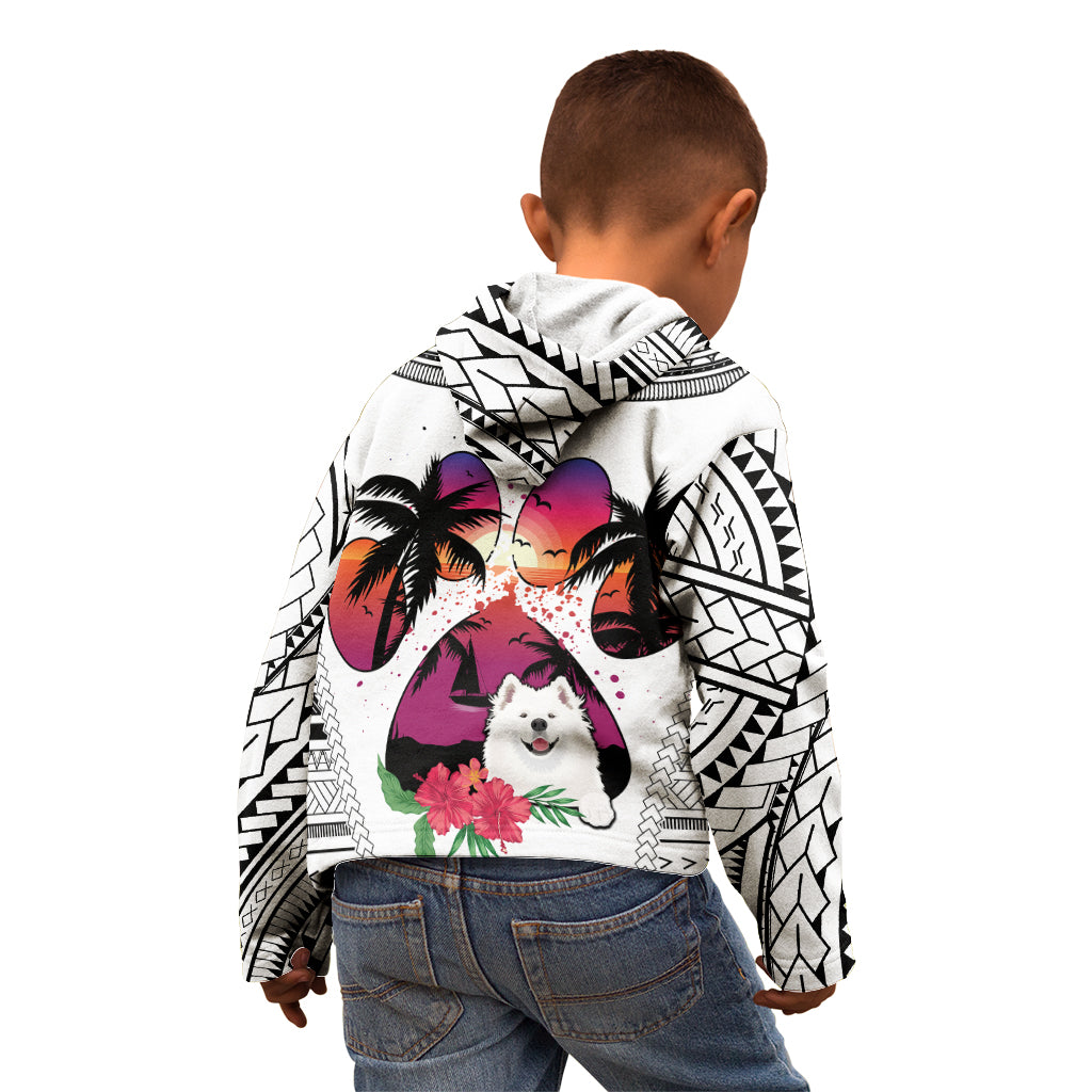 Polynesian Kid Hoodie Dog Lover With Samoyed - Sunset At The Beach White Ver - Wonder Print Shop