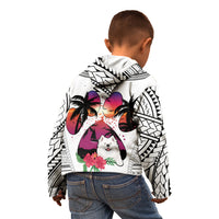 Polynesian Kid Hoodie Dog Lover With Samoyed - Sunset At The Beach White Ver - Wonder Print Shop