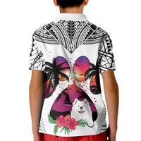 Polynesian Kid Polo Shirt Dog Lover With Samoyed - Sunset At The Beach White Ver - Wonder Print Shop