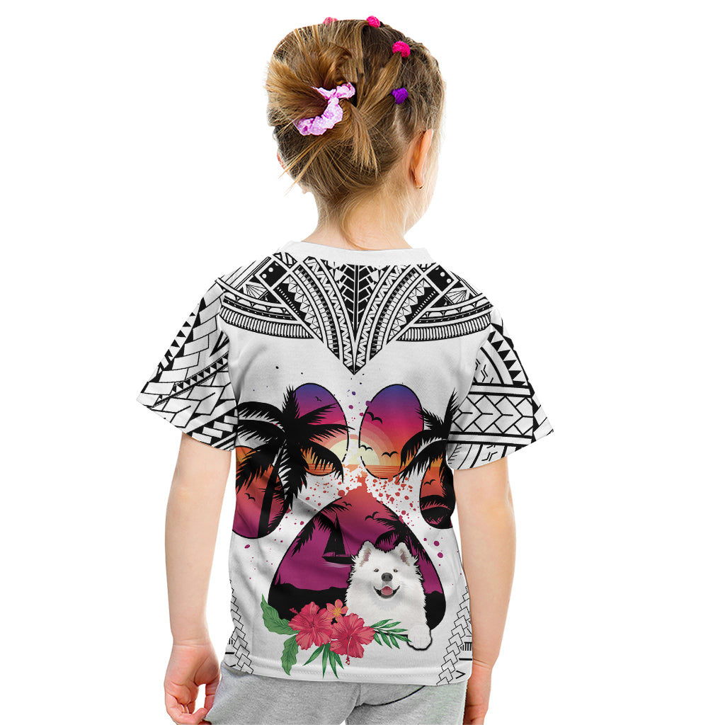 Polynesian Kid T Shirt Dog Lover With Samoyed - Sunset At The Beach White Ver - Wonder Print Shop