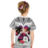 Polynesian Kid T Shirt Dog Lover With Samoyed - Sunset At The Beach White Ver - Wonder Print Shop