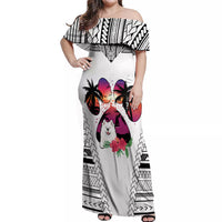Polynesian Off Shoulder Maxi Dress Dog Lover With Samoyed - Sunset At The Beach White Ver - Wonder Print Shop