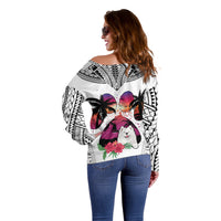 Polynesian Off Shoulder Sweater Dog Lover With Samoyed - Sunset At The Beach White Ver - Wonder Print Shop