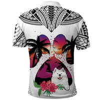 Polynesian Polo Shirt Dog Lover With Samoyed - Sunset At The Beach White Ver - Wonder Print Shop
