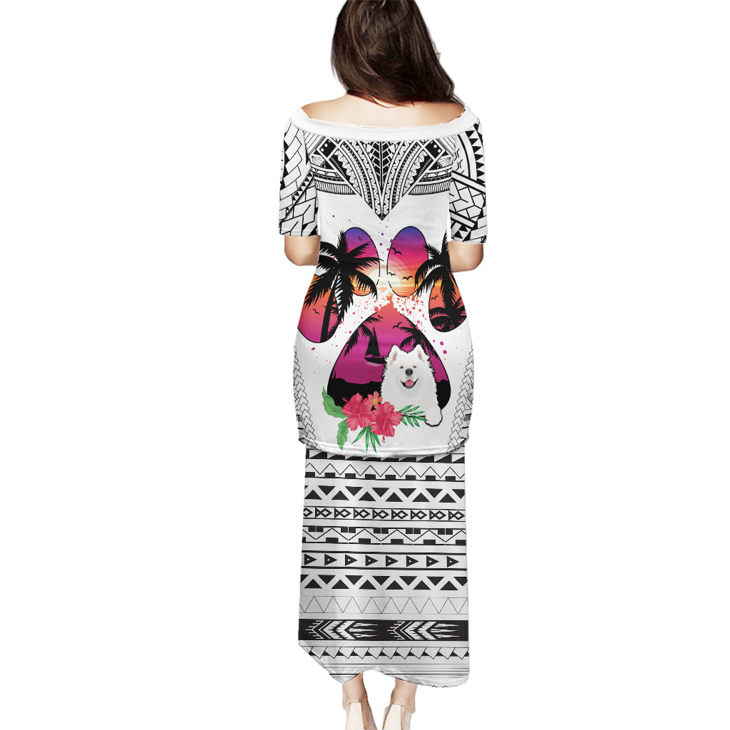 Polynesian Puletasi Dog Lover With Samoyed - Sunset At The Beach White Ver - Wonder Print Shop