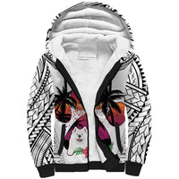 Polynesian Sherpa Hoodie Dog Lover With Samoyed - Sunset At The Beach White Ver - Wonder Print Shop