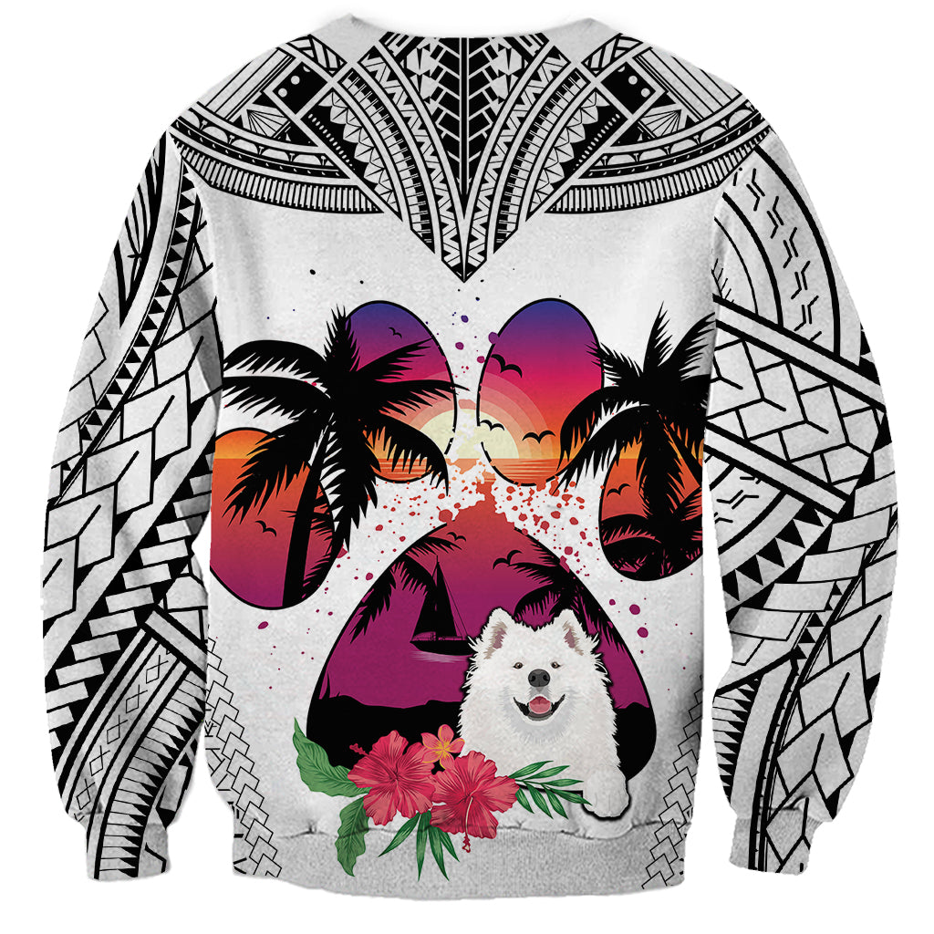Polynesian Sweatshirt Dog Lover With Samoyed - Sunset At The Beach White Ver - Wonder Print Shop