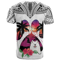 Polynesian T Shirt Dog Lover With Samoyed - Sunset At The Beach White Ver - Wonder Print Shop