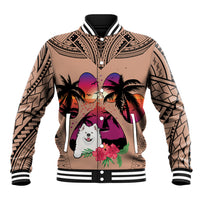 Polynesian Baseball Jacket Dog Lover With Samoyed - Sunset At The Beach Brown Ver LT7 - Wonder Print Shop