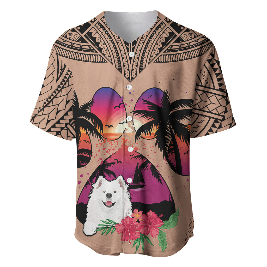 Polynesian Baseball Jersey Dog Lover With Samoyed - Sunset At The Beach Brown Ver LT7 - Wonder Print Shop