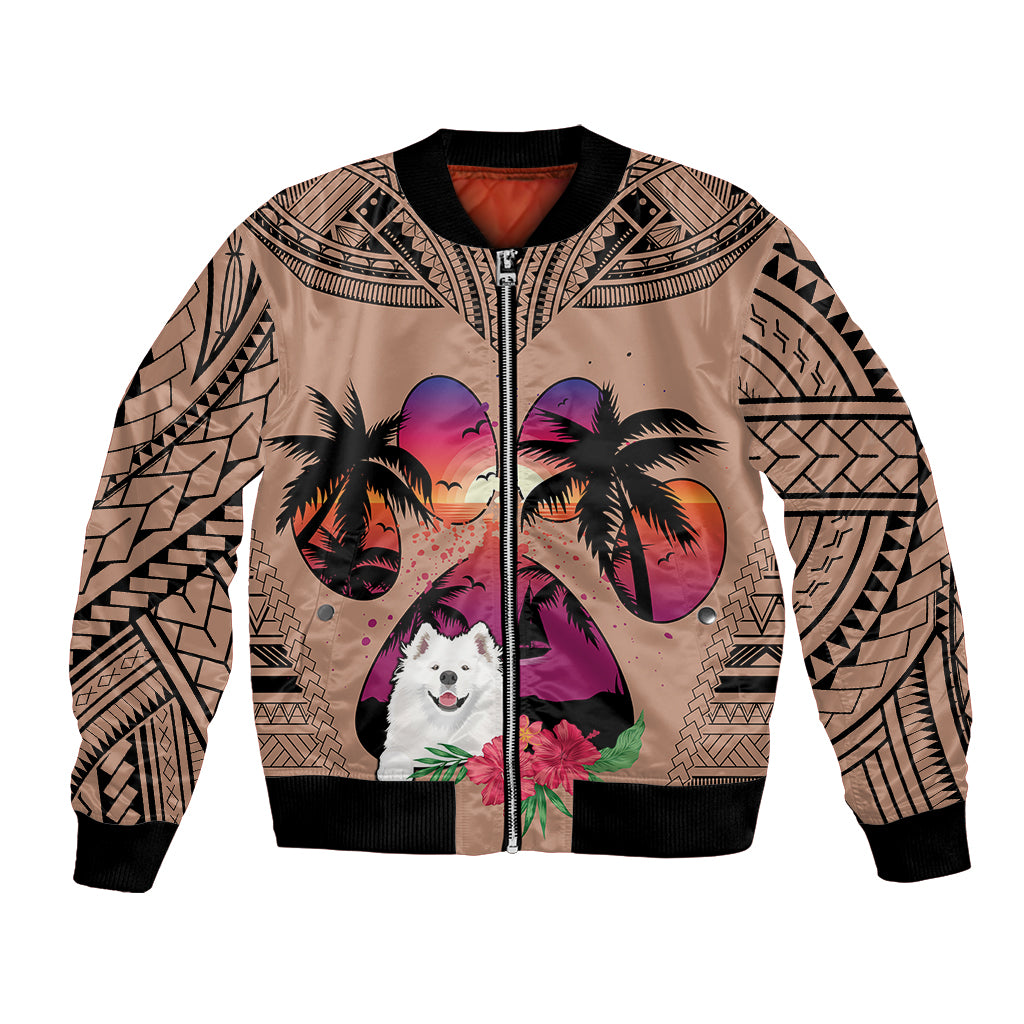 Polynesian Bomber Jacket Dog Lover With Samoyed - Sunset At The Beach Brown Ver LT7 - Wonder Print Shop