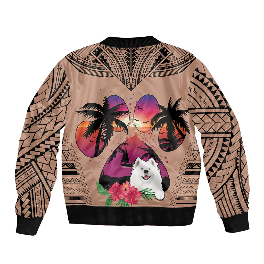 Polynesian Bomber Jacket Dog Lover With Samoyed - Sunset At The Beach Brown Ver LT7 - Wonder Print Shop