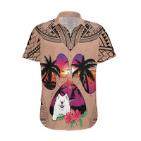 Polynesian Hawaiian Shirt Dog Lover With Samoyed - Sunset At The Beach Brown Ver - Wonder Print Shop