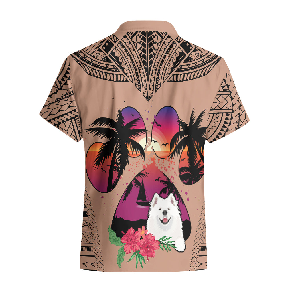 Polynesian Hawaiian Shirt Dog Lover With Samoyed - Sunset At The Beach Brown Ver - Wonder Print Shop
