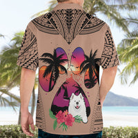 Polynesian Hawaiian Shirt Dog Lover With Samoyed - Sunset At The Beach Brown Ver - Wonder Print Shop