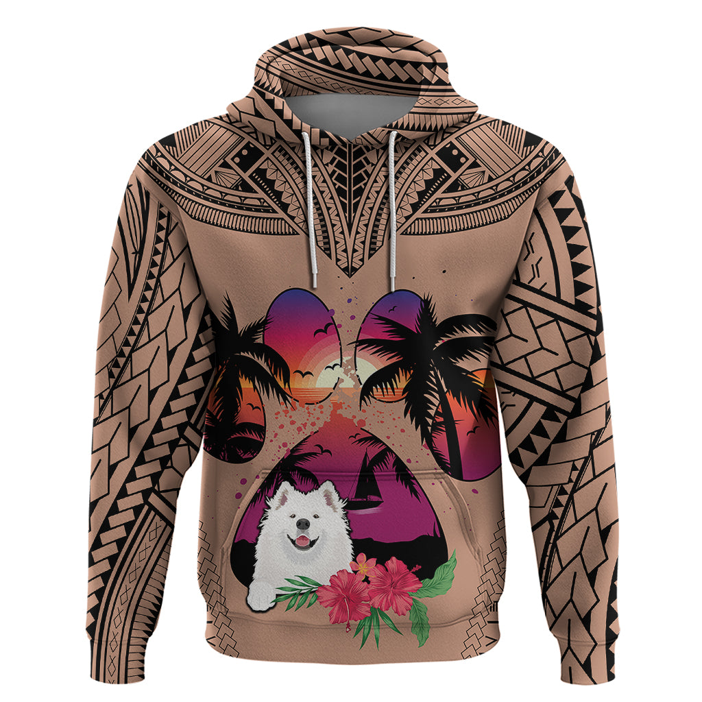 Polynesian Hoodie Dog Lover With Samoyed - Sunset At The Beach Brown Ver - Wonder Print Shop