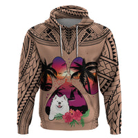 Polynesian Hoodie Dog Lover With Samoyed - Sunset At The Beach Brown Ver - Wonder Print Shop