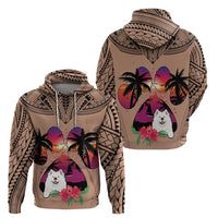 Polynesian Hoodie Dog Lover With Samoyed - Sunset At The Beach Brown Ver - Wonder Print Shop
