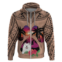 Polynesian Hoodie Dog Lover With Samoyed - Sunset At The Beach Brown Ver - Wonder Print Shop