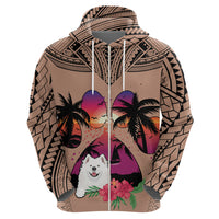 Polynesian Hoodie Dog Lover With Samoyed - Sunset At The Beach Brown Ver - Wonder Print Shop