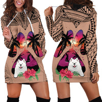 Polynesian Hoodie Dress Dog Lover With Samoyed - Sunset At The Beach Brown Ver - Wonder Print Shop