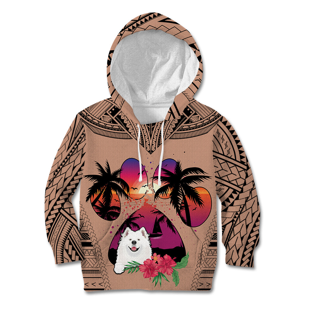 Polynesian Kid Hoodie Dog Lover With Samoyed - Sunset At The Beach Brown Ver - Wonder Print Shop