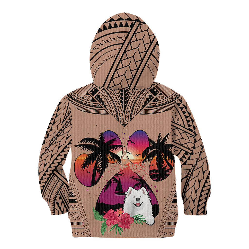 Polynesian Kid Hoodie Dog Lover With Samoyed - Sunset At The Beach Brown Ver - Wonder Print Shop