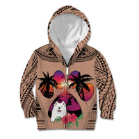 Polynesian Kid Hoodie Dog Lover With Samoyed - Sunset At The Beach Brown Ver - Wonder Print Shop