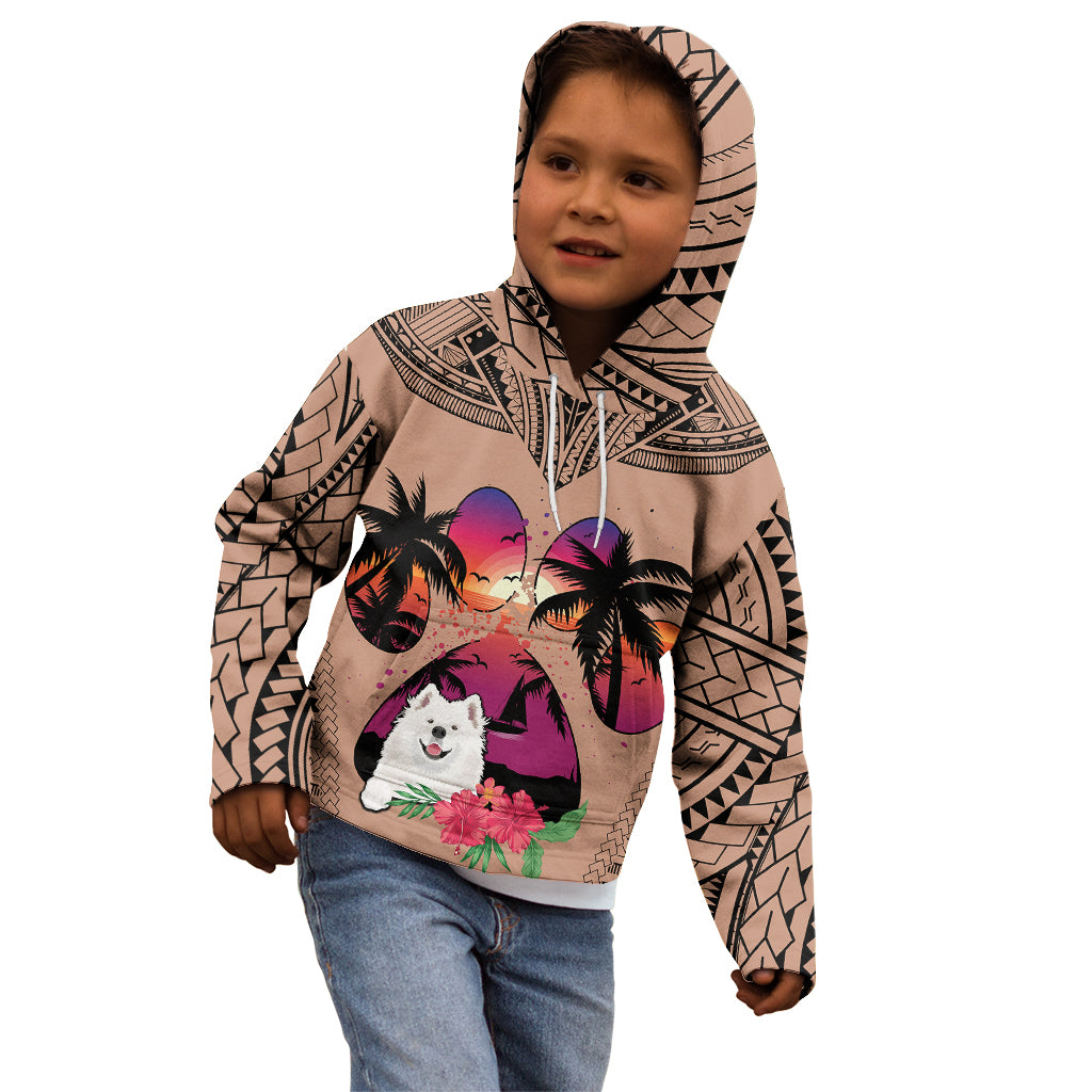 Polynesian Kid Hoodie Dog Lover With Samoyed - Sunset At The Beach Brown Ver - Wonder Print Shop