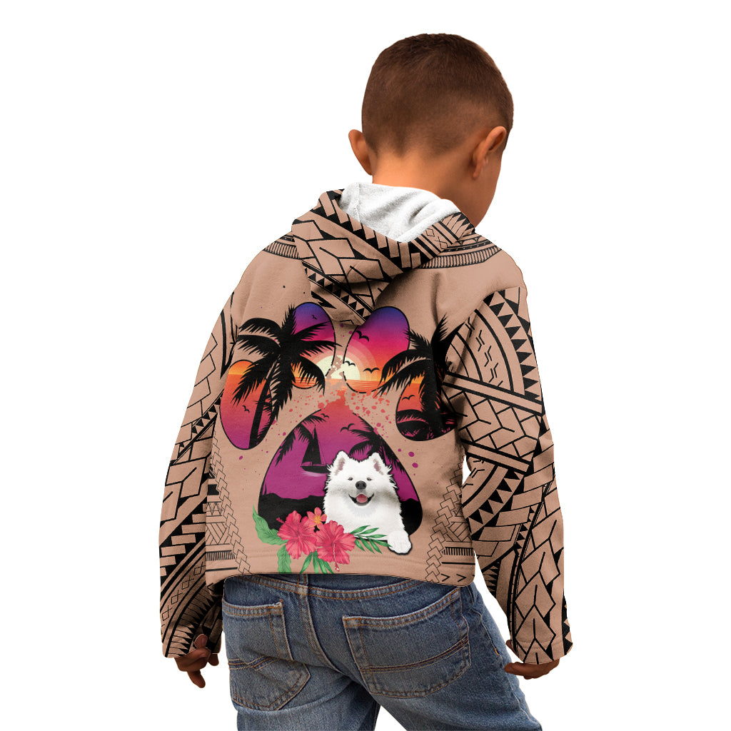 Polynesian Kid Hoodie Dog Lover With Samoyed - Sunset At The Beach Brown Ver - Wonder Print Shop
