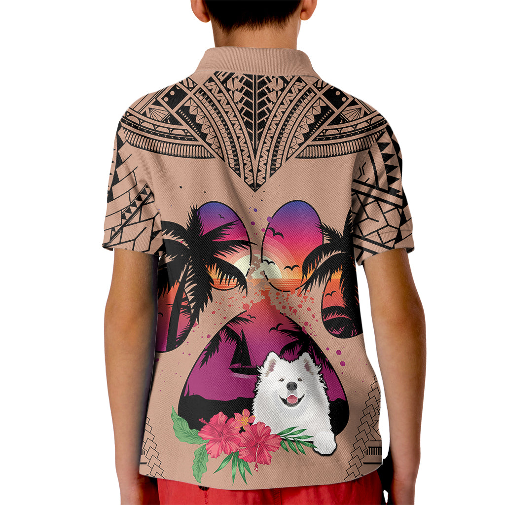 Polynesian Kid Polo Shirt Dog Lover With Samoyed - Sunset At The Beach Brown Ver - Wonder Print Shop