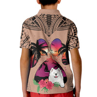 Polynesian Kid Polo Shirt Dog Lover With Samoyed - Sunset At The Beach Brown Ver - Wonder Print Shop
