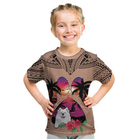Polynesian Kid T Shirt Dog Lover With Samoyed - Sunset At The Beach Brown Ver - Wonder Print Shop