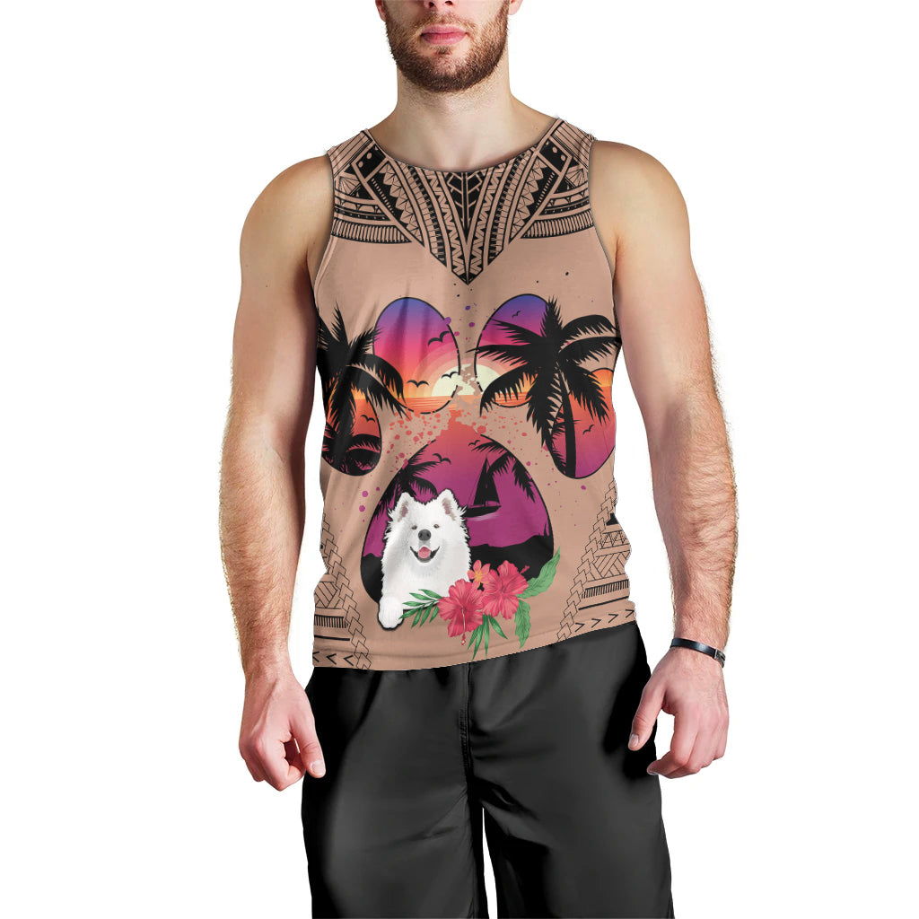 polynesian-men-tank-top-dog-lover-with-samoyed-sunset-at-the-beach-brown-ver