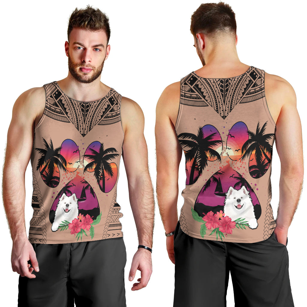 polynesian-men-tank-top-dog-lover-with-samoyed-sunset-at-the-beach-brown-ver