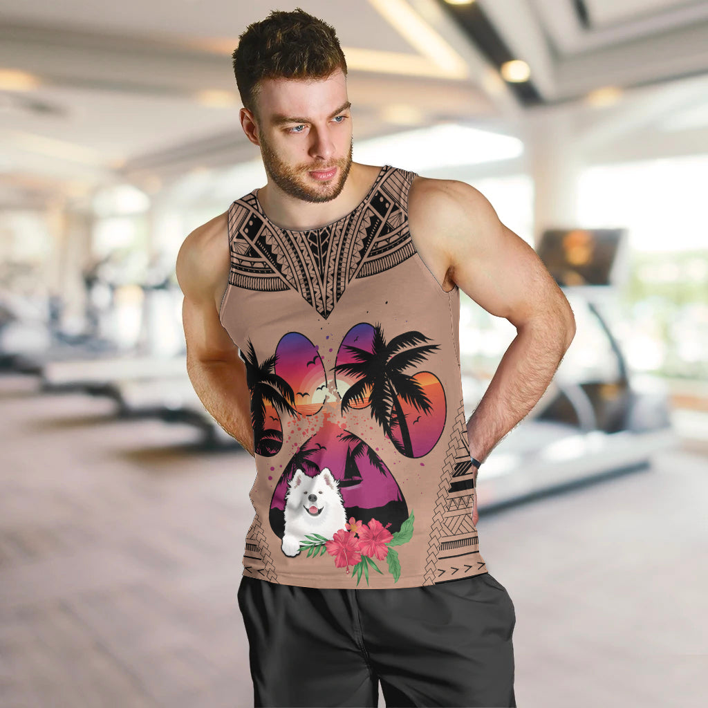 polynesian-men-tank-top-dog-lover-with-samoyed-sunset-at-the-beach-brown-ver