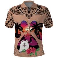 Polynesian Polo Shirt Dog Lover With Samoyed - Sunset At The Beach Brown Ver - Wonder Print Shop
