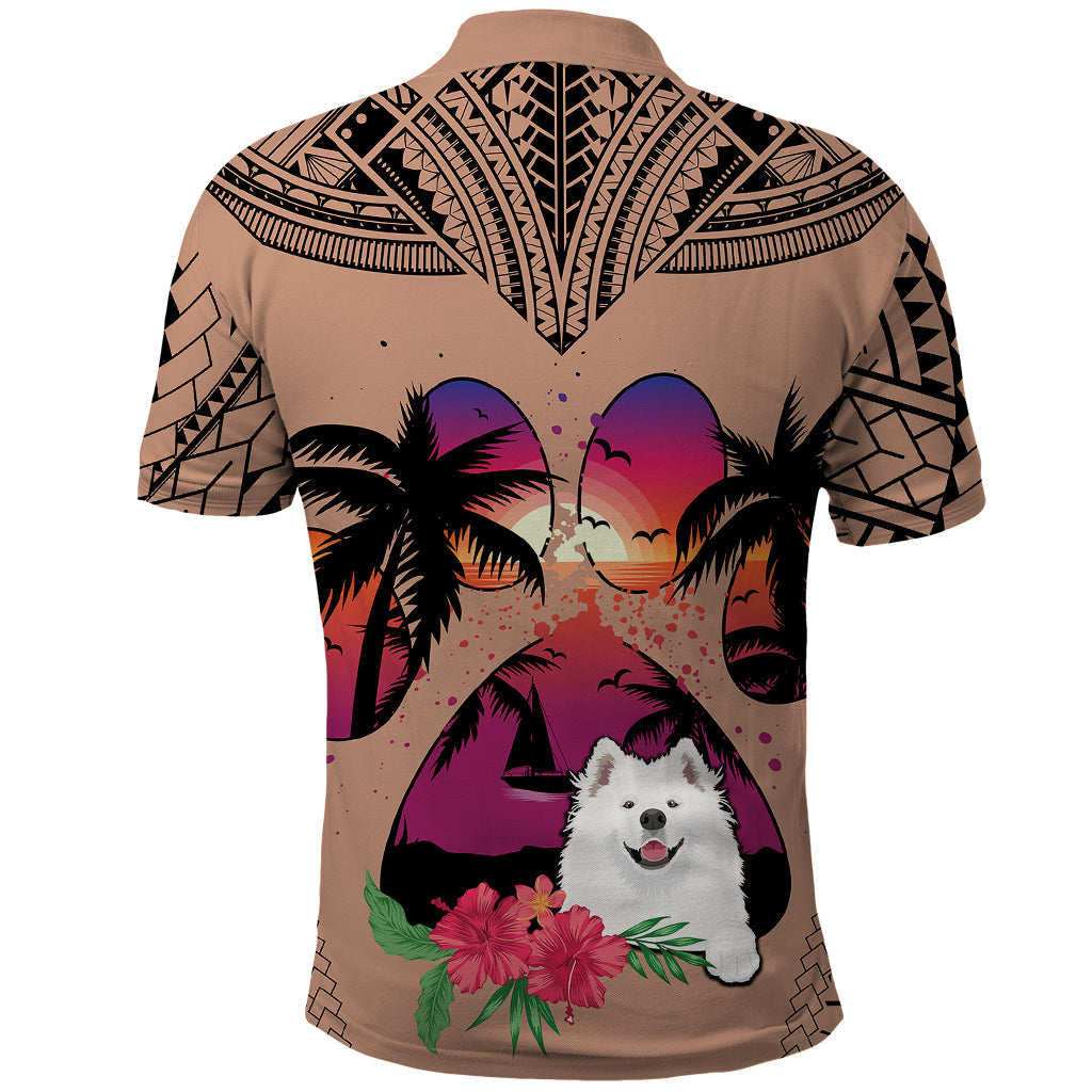 Polynesian Polo Shirt Dog Lover With Samoyed - Sunset At The Beach Brown Ver - Wonder Print Shop