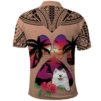 Polynesian Polo Shirt Dog Lover With Samoyed - Sunset At The Beach Brown Ver - Wonder Print Shop